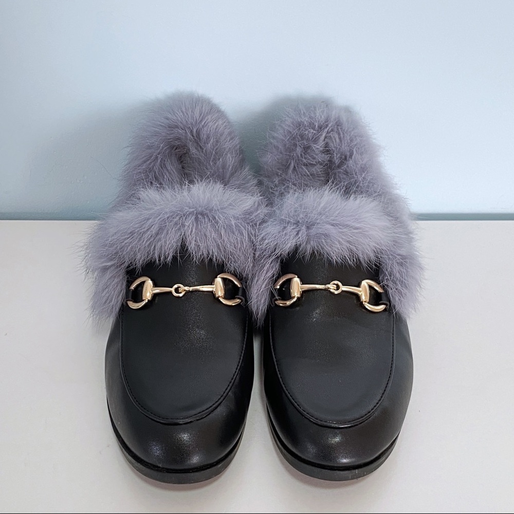 Black and Gray Fur Loafers